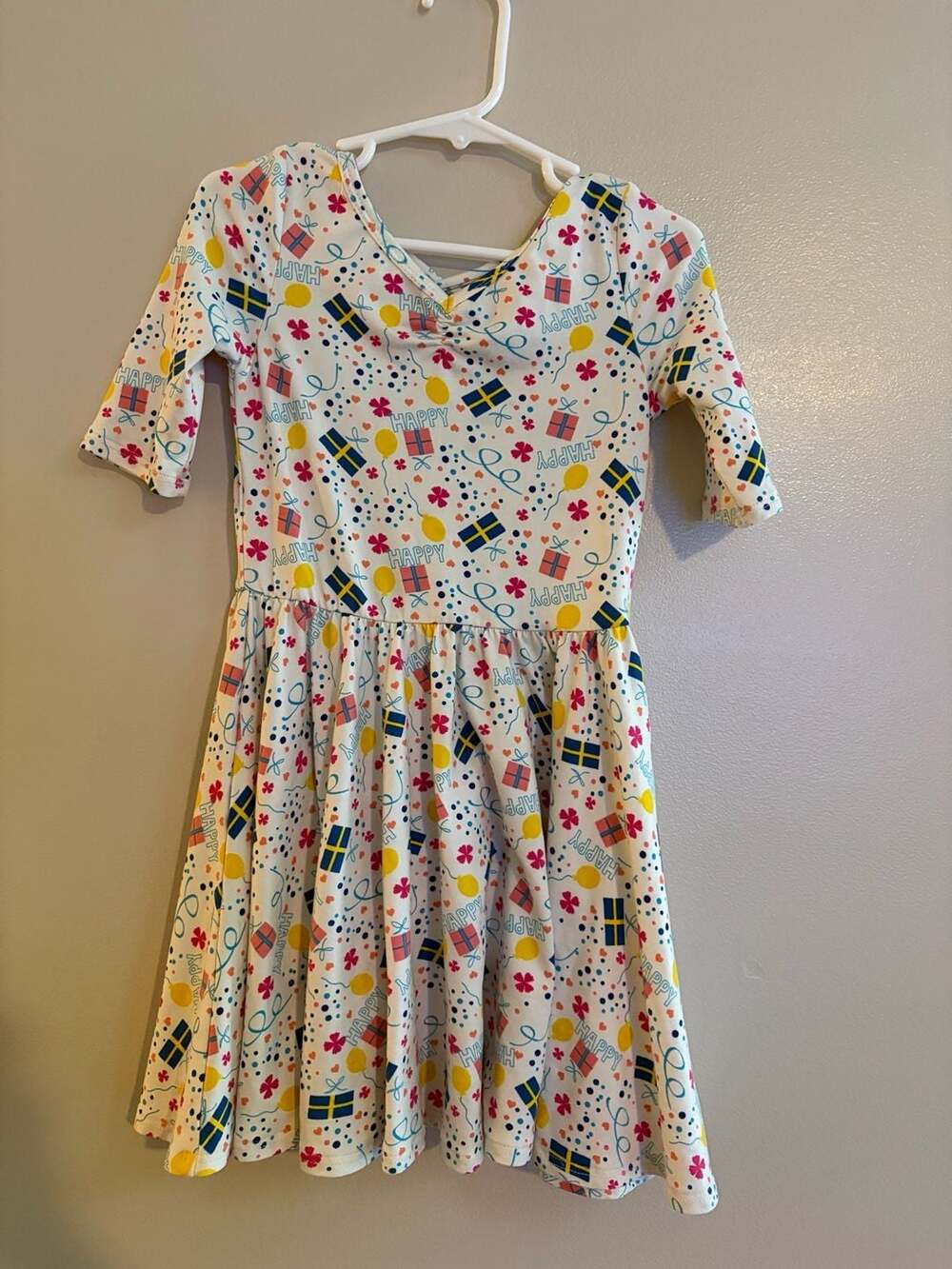 Dot Dot Smile Girls Happy Birthday Party Balloons Graphic Twirl Dress